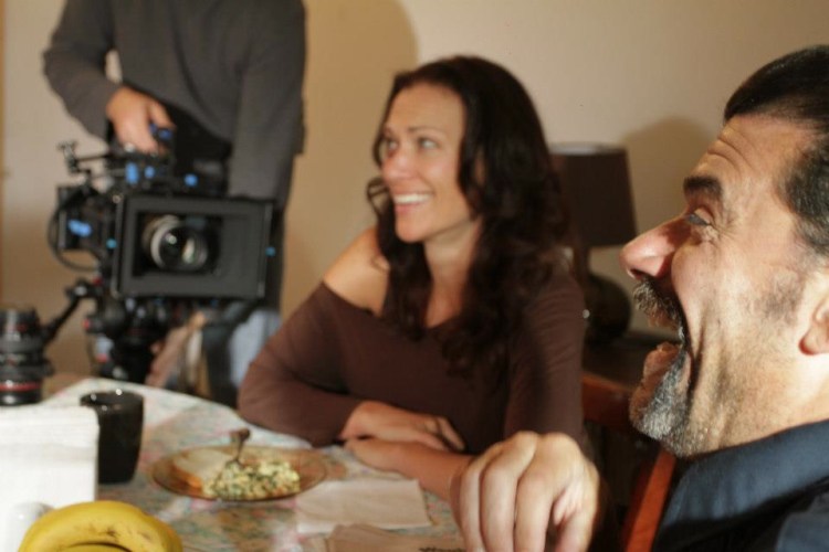 catherine eaton on the set of "long shot louie"